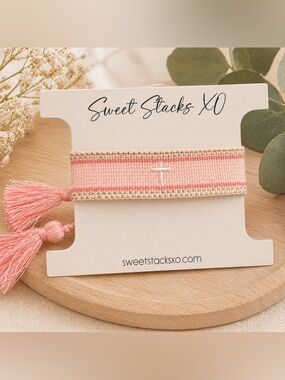 Pink Cross Woven Bracelet